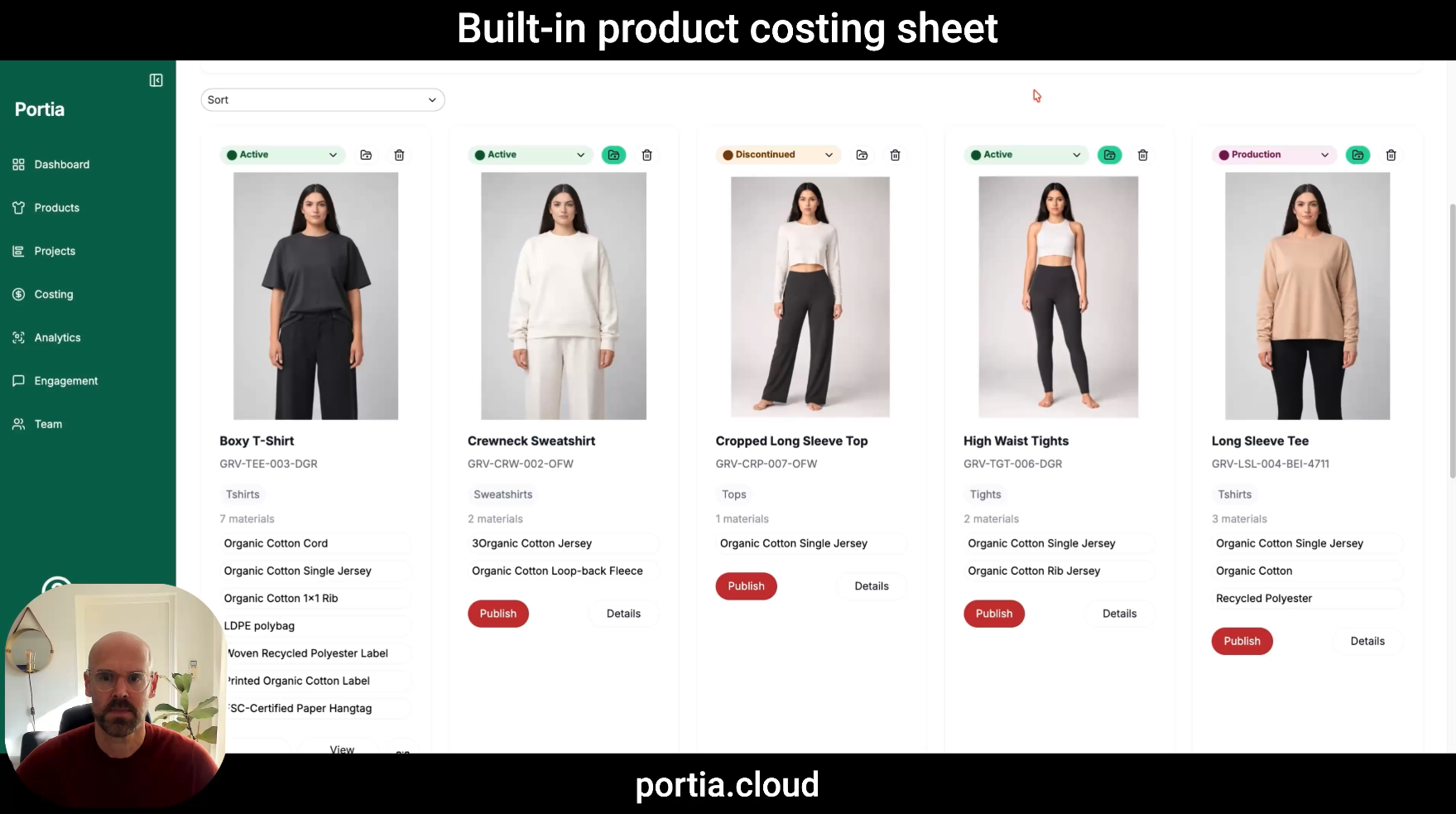 Product costing sheet
